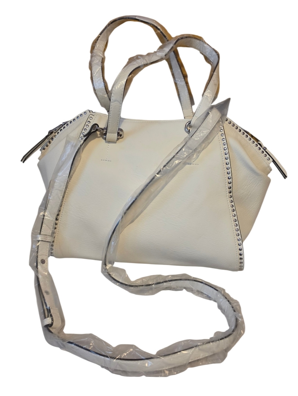 INC White Stud-Trim Shoulder Satchel